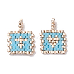 2Pcs Handmade MIYUKI Round Rocailles Seed Loom Pattern, Rectangle Pendants, Deep Sky Blue, 17.5x13.5x1.5mm, Hole: 1.2mm(PALLOY-MZ00186-05)