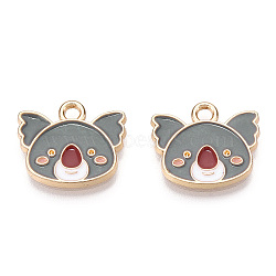 Light Gold Plated Alloy Enamel Charms, Cadmium Free & Lead Free, Koala, Dark Gray, 12.5x14.5x1.5mm, Hole: 2mm(ENAM-T009-79A-RS)