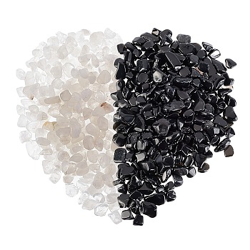 CHGCRAFT 800G 2 Style Natural Quartz Crystal & Obsidian Beads, No-hole, Nuggets, 8~17x6~12mm, 400g/style