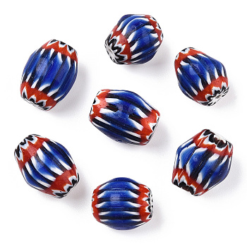 Handmade Millefiori Glass Beads, Barrel, Blue, 11~14.5x10~11mm, Hole: 1~2mm
