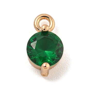 Flat Round Brass Micro Pave Cubic Zirconia Charms, Light Gold, Green, 8.5x5x3.5mm, Hole: 1.2mm