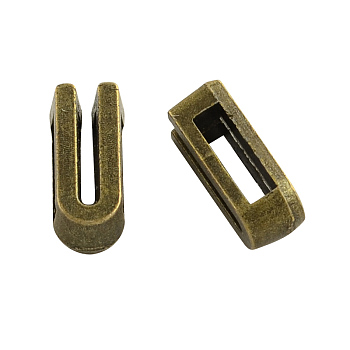 Tibetan Style Alloy Letter Slide Charms, Cadmium Free & Nickel Free & Lead Free, Letter.U, 11x2~8x4mm, Hole: 7x2mm, about 1135pcs/1000g
