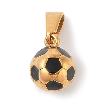 304 Stainless Steel Pendants, with Enamel, Football Charm, Golden, Black, 10x8x8mm, Hole: 5x2.5mm