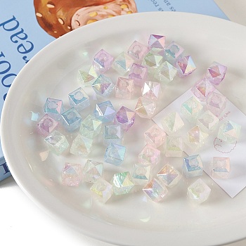 Opaque Acrylic Beads, Faceted, Square, Mixed Color, 13.8x15.8x15.8mm, Hole: 7mm