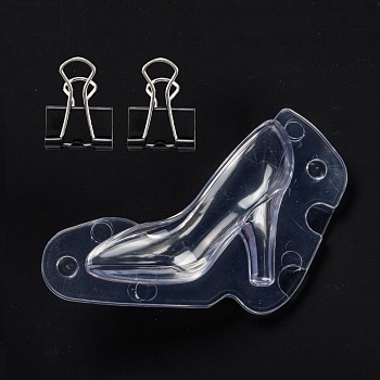 Food Grade Plastic Molds, Fondant Molds, with Iron Bench Holdfasts, Bakeware Tools, For DIY Cake Decoration, Chocolate, Candy Mold, High-heeled Shoes Shaped, Clear, 110x84x35mm, Inner Diameter: 90x59mm