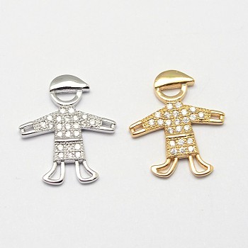 Boy Brass Micro Pave Grade AAA Cubic Zirconia Links, Cadmium Free & Nickel Free & Lead Free, Mixed Color, 18x16x2mm, Hole: 2x3mm
