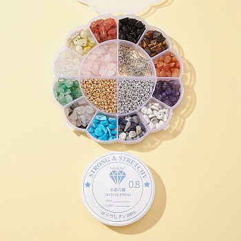 DIY Gemstone Chips Earring Making Kit, Including Brass Earring Hooks, Glass Seed Beads, Natural & Synthetic Mixed Gemstone Chip Beads, Mixed Color