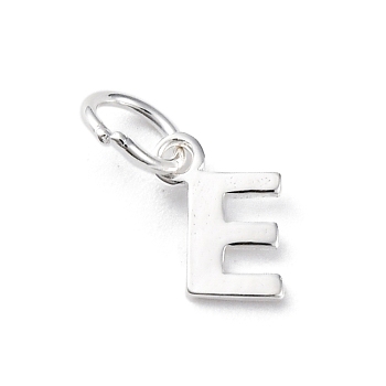 925 Sterling Silver Letter Charms, with Jump Rings and 925 Stamp, Silver Color Plated, Letter E, 7.8x6x0.8mm, Hole: 4mm