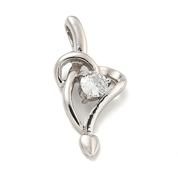 304 Stainless Steel Cubic Zirconia Pendants, Heart Charm, Stainless Steel Color, 27.5x13x5mm, Hole: 4.5x3mm