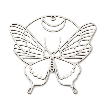 201 Stainless Steel Pendants, Laser Cut, Butterfly Charm, Stainless Steel Color, 37x39.5x1mm, Hole: 1.4mm