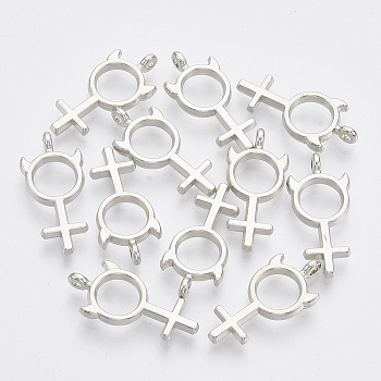 Plating ABS Plastic Pendants, Female Gender Sign, Platinum, 26x12x3mm, Hole: 1.8mm