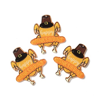 Thanksgiving Day Translucent Resin Pendants, Turkey Charms, Gold, 46x40x2mm, Hole: 1.4mm