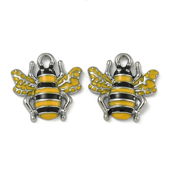 Alloy Enamel Pendants, Bees, Platinum, Yellow, 18x17x3mm