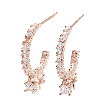 925 Sterling Silver with Cubic Zirconia Stud Earring Findings, Rose Gold, 21mm, Pin: 0.6mm