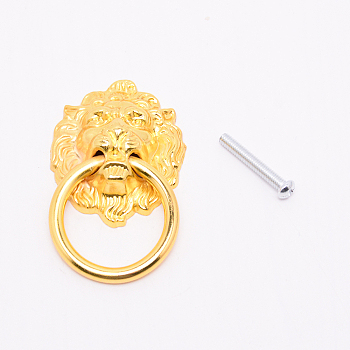 Zinc Alloy Box Handles, with Iron Screws, For Jewelry Box Decoration, Lion's Head Shape, Golden, 66x39.5x13.5mm