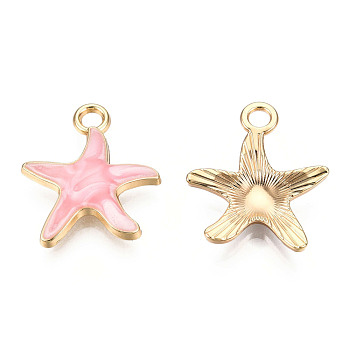 Alloy Pendants, with Enamel, Starfish, Light Gold, Pink, 20x18x3mm, Hole: 2.5mm