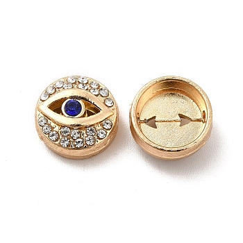 Alloy Bead, with Rhinestone, Flat Round with Eye, Light Gold, 12x6mm, Hole: 1.6mm