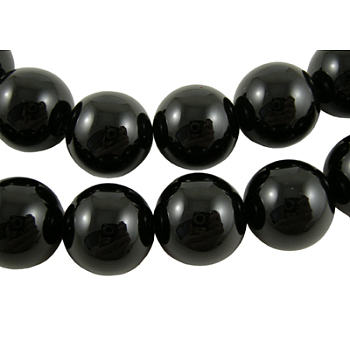 Natural Black Onyx Round Beads Strands, Grade A, Dyed & Heated, 16mm, Hole: 1.5mm, about 25~26pcs/strand, 15~15.5 inch
