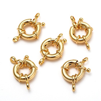 Rack Plating Brass Spring Clasps, Real 18K Gold Plated, 13x5mm, Hole: 3mm