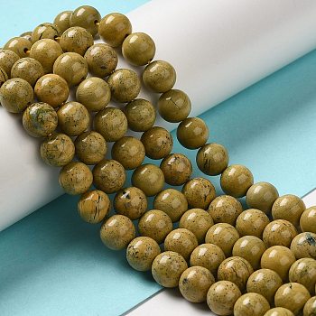 Natural Dragon Bone Stone Beads Strands, Grade A, Round, 8mm, Hole: 1mm, about 51pcs/strand, 16.14''(41cm)