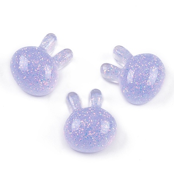 Transparent Epoxy Resin Bunny Decoden Cabochons, Glitter Rabbit, Lavender, 19x16x10mm