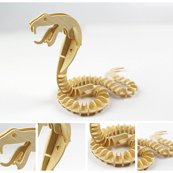 Wood Assembly Animal Toys for Boys and Girls, 3D Puzzle Model for Kids, Snake, BurlyWood, Finished: 220x105x165mm