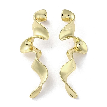 Rack Plating Brass Twist Dangle Stud Earrings, Lead Free & Cadmium Free, Real 18K Gold Plated, 69x22.5mm