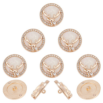 Alloy Rhinestone Shank Buttons, with Resin, Flat Round with Deer Head, Golden, 25x11mm, Hole: 2mm, 10pcs/box