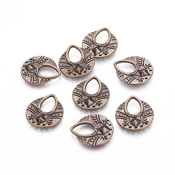 Tibetan Style Links, Chandelier Components, Alloy, Cadmium Free & Lead Free & Nickel Free, Flat Round, Antique Bronze Color, Size: about 25mm long, 22.5mm wide, 1mm thick, hole: 12.5mm, 320pcs/1000g