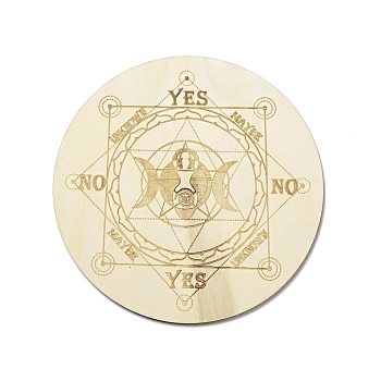 Custom Poplar Wood Pendulum Board, Wooden Dowsing Divination Board, for Witchcraft Wiccan Altar Supplies, Flat Round, Light Yellow, Goddess Pattern, 200x4.5mm