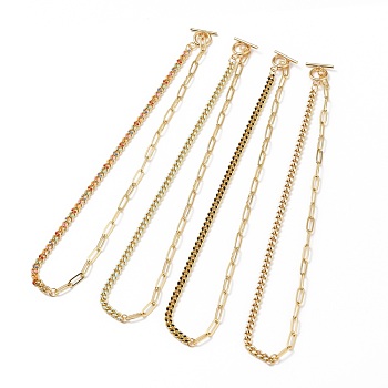 Chain Necklaces, with Brass Enamel Curb Chains & Paperclip Chains, 304 Stainless Steel Toggle Clasps, Real 18K Gold Plated, Mixed Color, 17-3/8 inch(44cm)