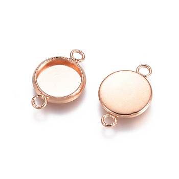 201 Stainless Steel Cabochon Connector Settings, Plain Edge Bezel Cups, Flat Round, Rose Gold, Tray: 8mm, 10x17x2mm, Hole: 2.5mm