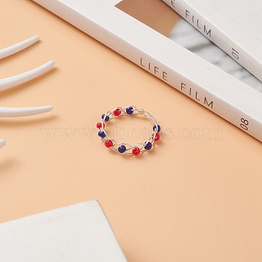 Independence Day Japanese Seed Braided Bead Finger Ring(RJEW-TA00060)-2