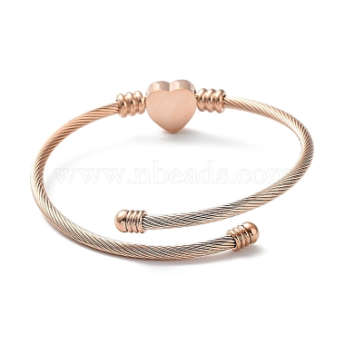 304 bracelet manchette en acier inoxydable avec 201 perles en forme de cœur en acier inoxydable(BJEW-Z014-01RG)-2