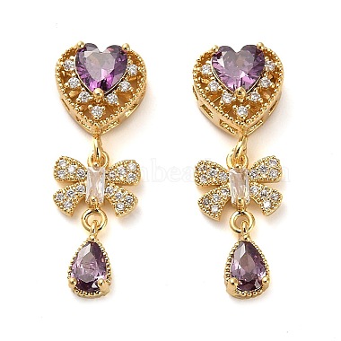 Real 18K Gold Plated Heart Brass+Cubic Zirconia Beads
