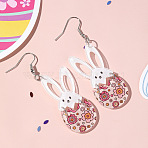 Acrylic Dangle Earrings, Rabbit with Egg, Platinum, Cerise, 74x22mm(FS-WGF063B-03)