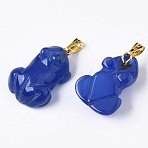 Natural Agate Pendants, with Golden Plated Metal(Brass or Iron Materials Random Delivery) Snap On Bails, Dyed, Frog, Blue, 20~22x13~15.5x9.5mm, Hole: 2x5mm(G-R459-007C)
