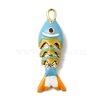 Rack Plating Brass Pendants, with Cubic Zirconia and Enamel, Fish Charms, Long-Lasting Plated, Lead Free & Cadmium Free, Light Sky Blue, 26.5x8x6mm, Hole: 2.5x1.5mm(KK-A268-05G-A05)
