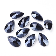 Faceted Glass Pendants, teardrop, Prussian Blue, 22x13x8.5mm, Hole: 1mm(X-GLAA-F069-L-B05)
