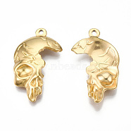 Ion Plating(IP) 201 Stainless Steel Pendants, Skull, Real 18K Gold Plated, 30x17x4mm, Hole: 1.6mm(STAS-N098-064LG)