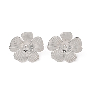 Flower 304 Stainless Steel Stud Earrings for Women, Stainless Steel Color, 28x29mm(EJEW-L272-031P-03)
