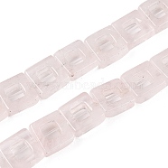 Natural Rose Quartz Beads Strands, Hollow Square, 10x10x3~4mm, Hole: 1mm, about 20pcs/strand, 8.07 inch(20.5cm)(G-N342-99)