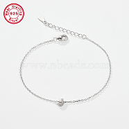 Rhodium Plated 925 Sterling Silver Letter Cubic Zirconia Link Bracelets, Cable Chains Bracelets for Women, Letter J, 6-1/4 inch(16cm)(GI2156-10)