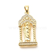 Brass Micro Pave Cubic Zirconia Pendants, Real 18K Gold Plated, Arch with Saint Jude Charms, Clear, 31x16x5mm, Hole: 6x4mm(KK-G519-16G)