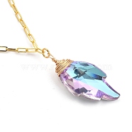 K9 Glass Rhinestone Pendant Necklaces, with Brass Paperclip Chains and 304 Stainless Steel Lobster Claw Clasps, Leaf, Golden, Vitrail Light, 16.5 inch(41.8cm)(NJEW-JN03048)