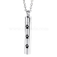 Pet Memorial Necklace, Titanium Steel Urn Ashes Pendant Necklace, Column with Paw Print Locket Pendant Necklace for Men Women, Stainless Steel Color, 17.72 inch(45cm)(BOTT-PW0001-097A)