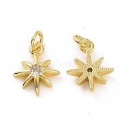 Brass Cubic Zirconia Charms, Star Single Stone Charms, Real 18K Gold Plated, with Jump Ring, Clear, 14x11x3mm, Hole: 3.2mm(KK-E068-VF039)