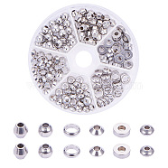 180Pcs 6 Styles 304 Stainless Steel Beads, Spacer Beads, Round & Rondelle & Bicone & Flat Round, Stainless Steel Color(STAS-PH0018-23P)