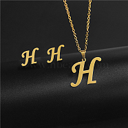 Golden Stainless Steel Initial Letter Jewelry Set, Stud Earrings & Pendant Necklaces, Letter H, No Size(IT6493-20)