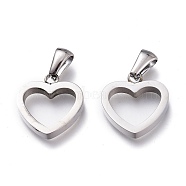 304 Stainless Steel Pendants, Manual Polishing, Hollow, Heart, Stainless Steel Color, 16x15x4mm, Hole: 6x2.5mm(STAS-Z006-16P)